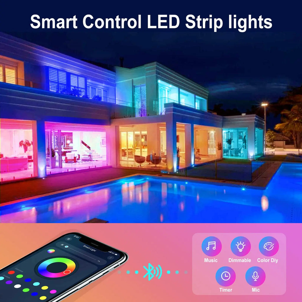 100ft led Strip Lights  Tape Lights with Remote Bluetooth Smart App 5050 RGB Color Changing Strip Lighting Bedroom Kitging Decor Shopifynow