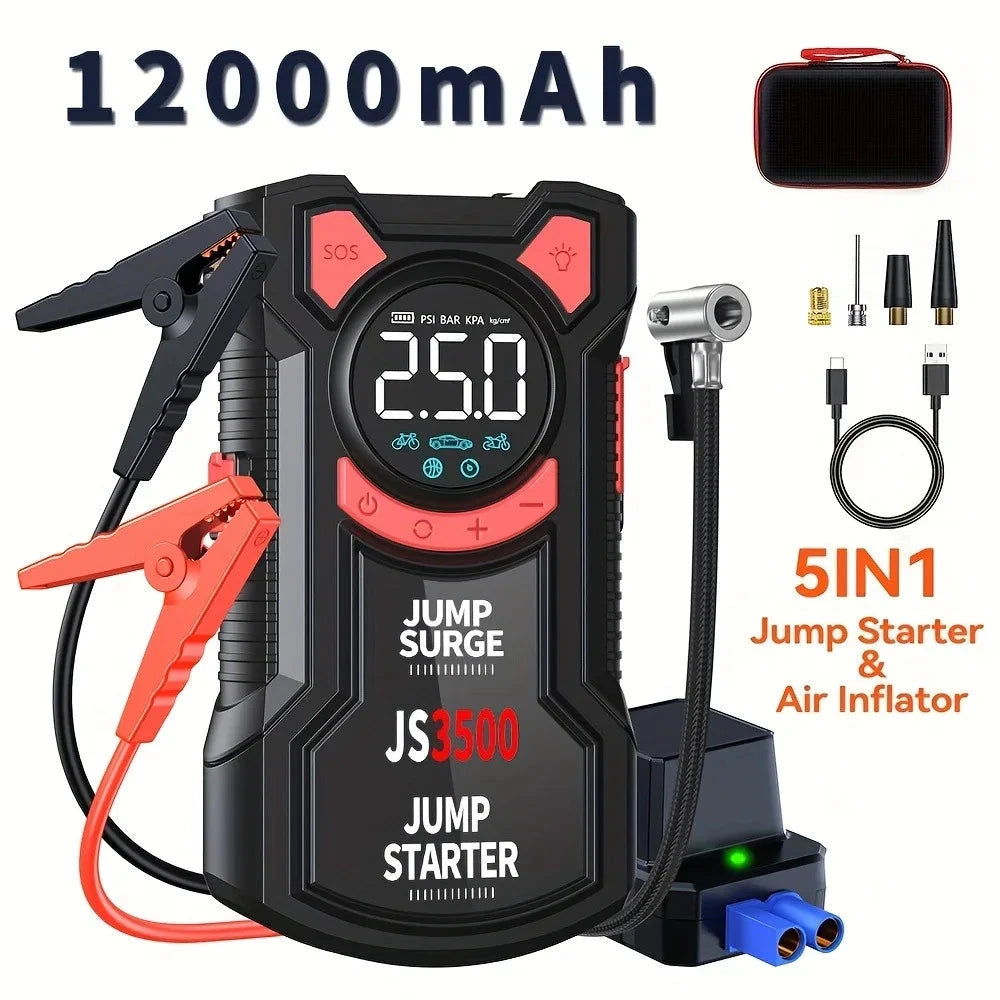 5-in-1 Multifunctional Air Pump Jump Starter with Air Compressor 3000A Peak/150PSI Battery Jump Starter Digital Tire Inflator Shopifynow