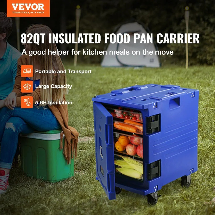 Insulated Food Pan Carrier 82 Qt Hot Box for Catering LLDPE Food Box Carrier w OnePiece Buckle Front Loading Food Warmer w Han