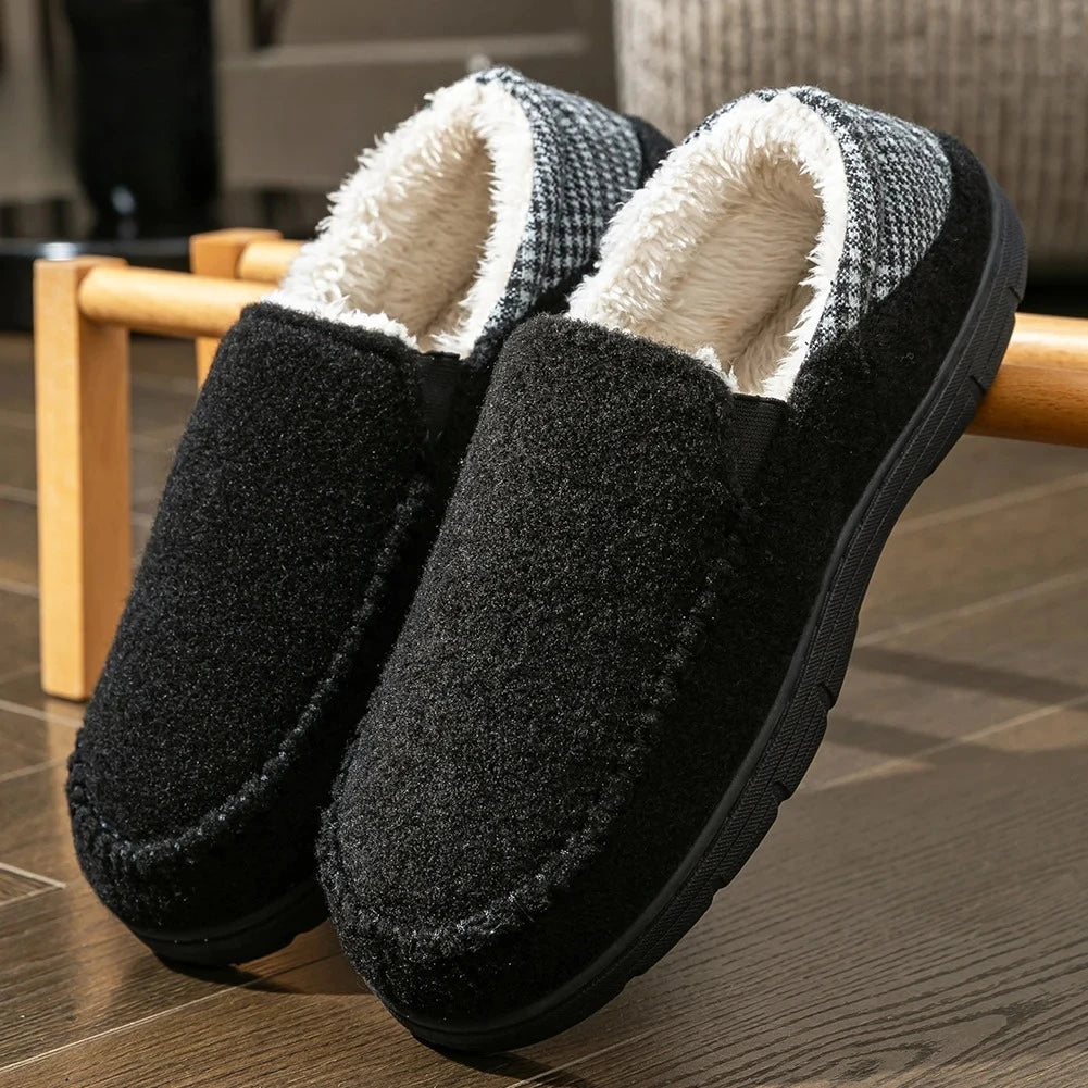 Winter Slippers for men Mark Line Sole Comfortable Felt Warm Non Slip Soft Memory Foam Cushion House Shoes Shopifynow