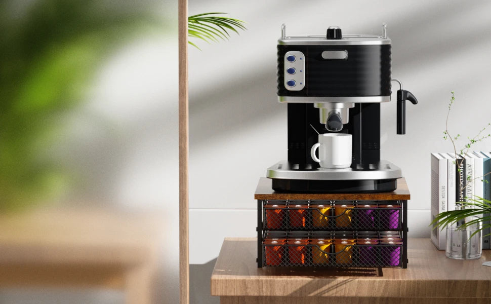 2-Tier 72-Cap Coffee Pod Organizer | Industrial Brown/Black Drawer w/ Baskets | Space-Saving K-Cup Storage Shopifynow