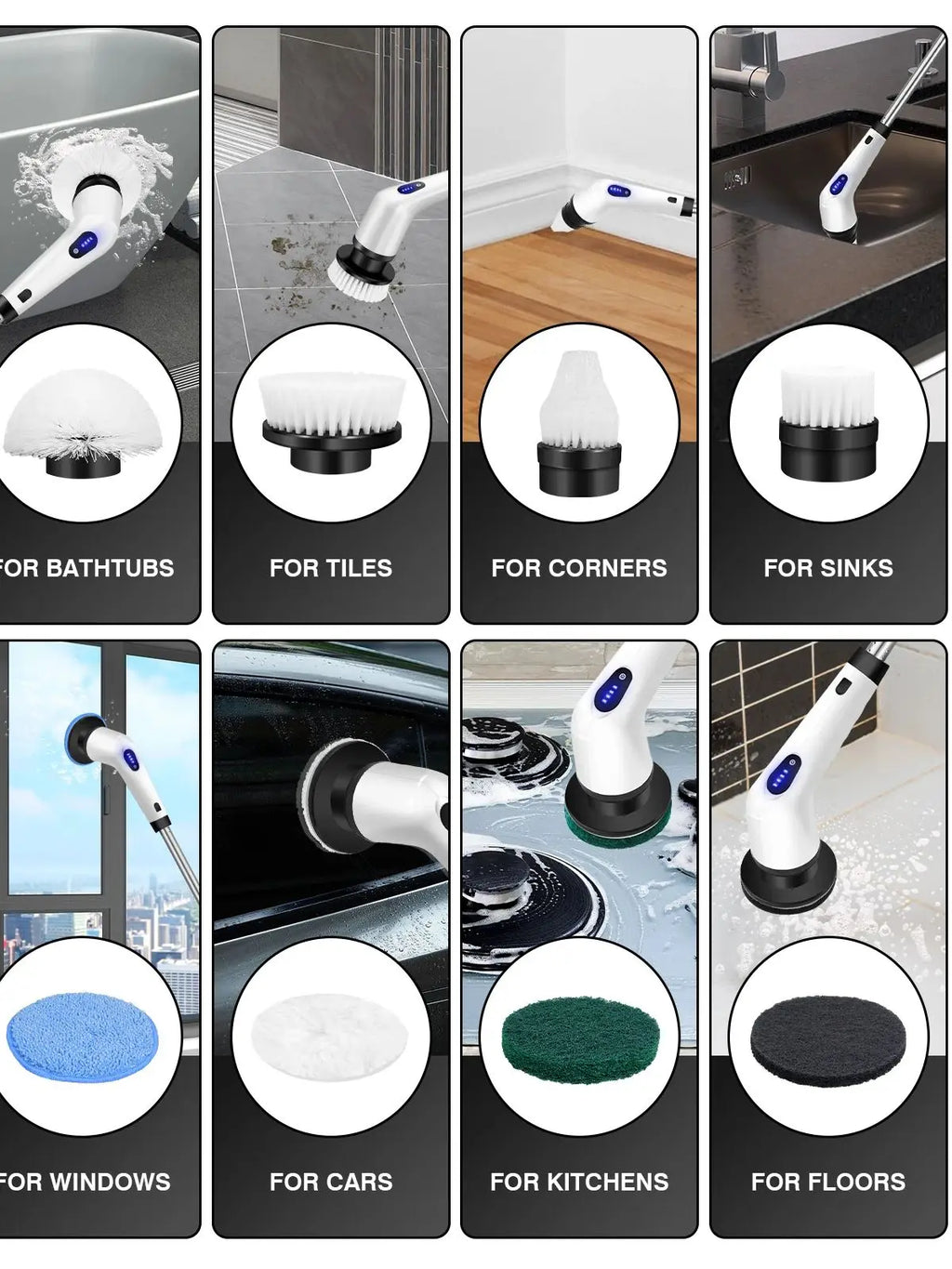 DayPlus Cordless Electric Cleaning Brush 10-in-1 Multifunctional Spin Scrubber Kitchen Bathroom Cleaning Brush Rotary Cleaner - Shopifynow