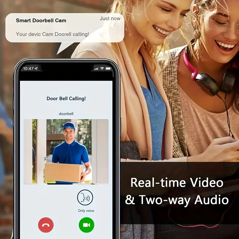 Doorbell Smart Home Door Bell Wireless Rechargeable Battery Outdoor HD Camera Two Way Audio Visual phone monitoring Doorbell Shopifynow