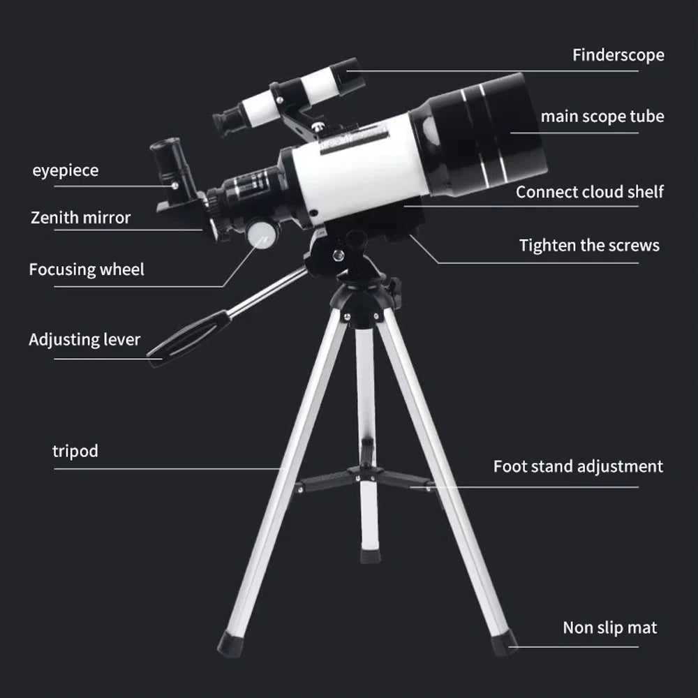 150X Astronomical Telescope , 70mm Aperture Refractor Portable Travel Telescope with Phone Adapter &Wireless Remote Shopifynow