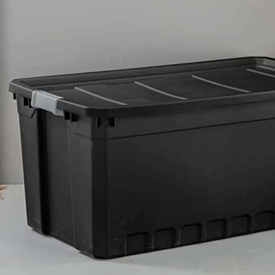 50Gallon Large Stackable Rugged Industrial Storage Tote Container with Gray Latching Clip Lid for Garage Attic Worksite or Camp Shopifynow