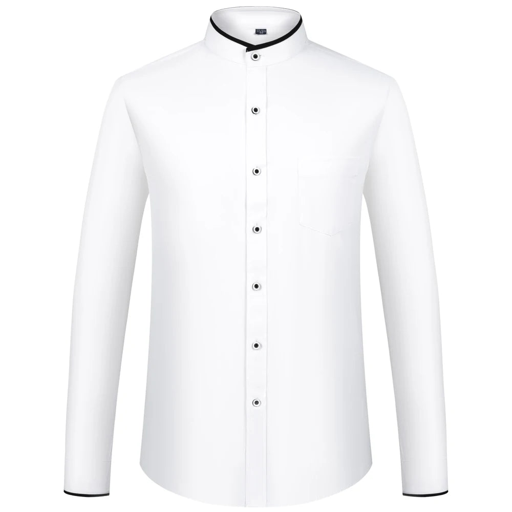 Men's Banded Collar Dress Shirts with Pocket Long Sleeve Mandarin Collar Versatile Shirt Solid Shirt For Business Activities Shopifynow