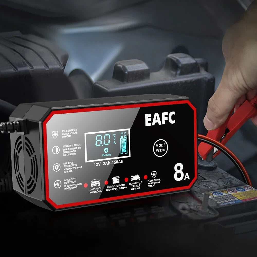 12V 8A Smart Car Battery Charger Automatic Start Fast Charger Pulse Repair Motorcycle Truck Battery Charger GEL Lead Acid