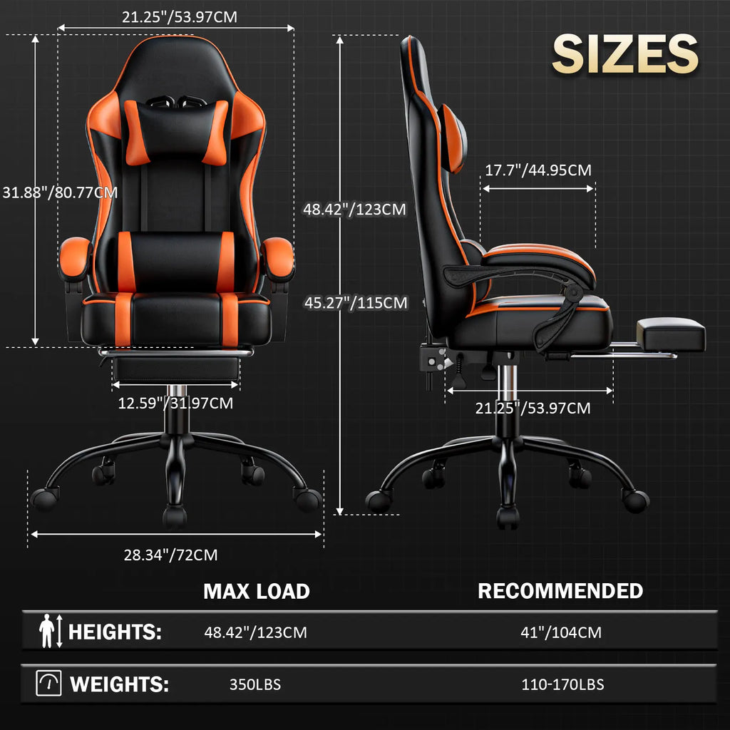 Gaming Chair with Footrest, PU Leather Video Game Chairs for Adults, Reclining Gamer Chair Office Desk Chair - Shopifynow