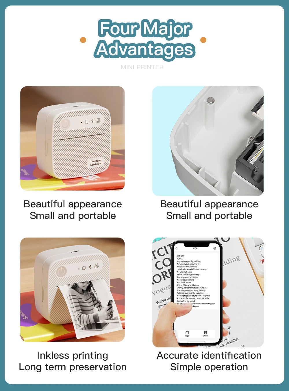 B3 Portable Photo Printer with Bluetooth iOS Android for Inkless Thermal Printing  Sticker Printer Label Maker DIY Toy Kids Gift - Shopifynow