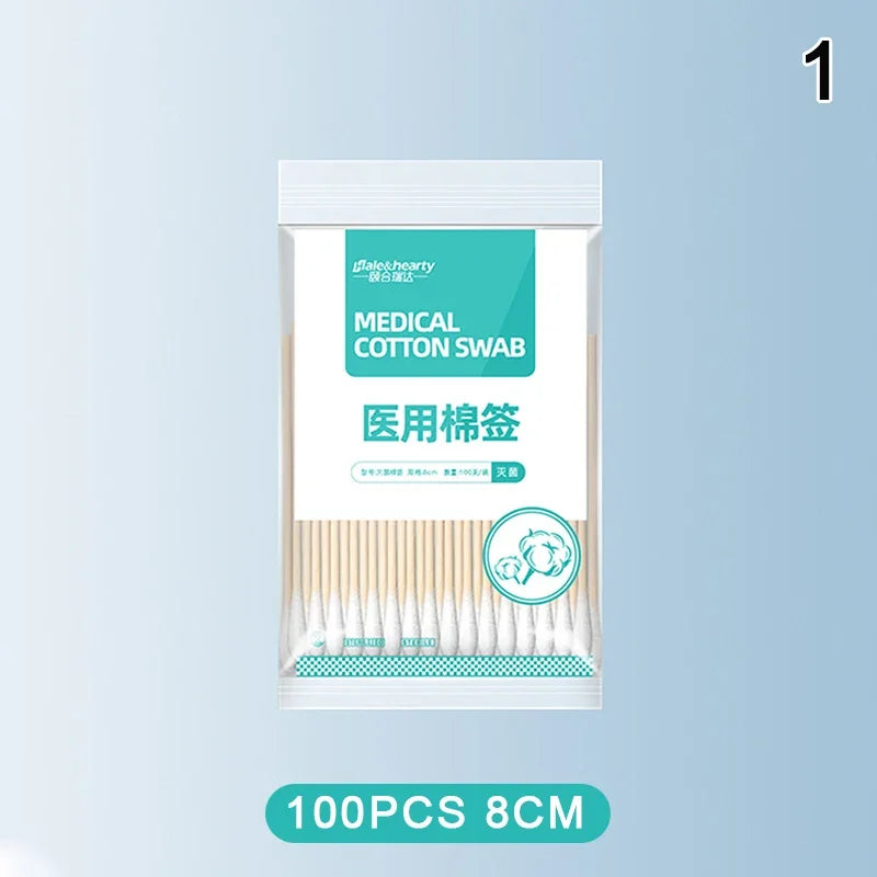 Disposable Sterile Medical Supplies Cotton Swabs Single Head Wound Sterilization Cleaning Wooden Long Cotton Swabs Stick