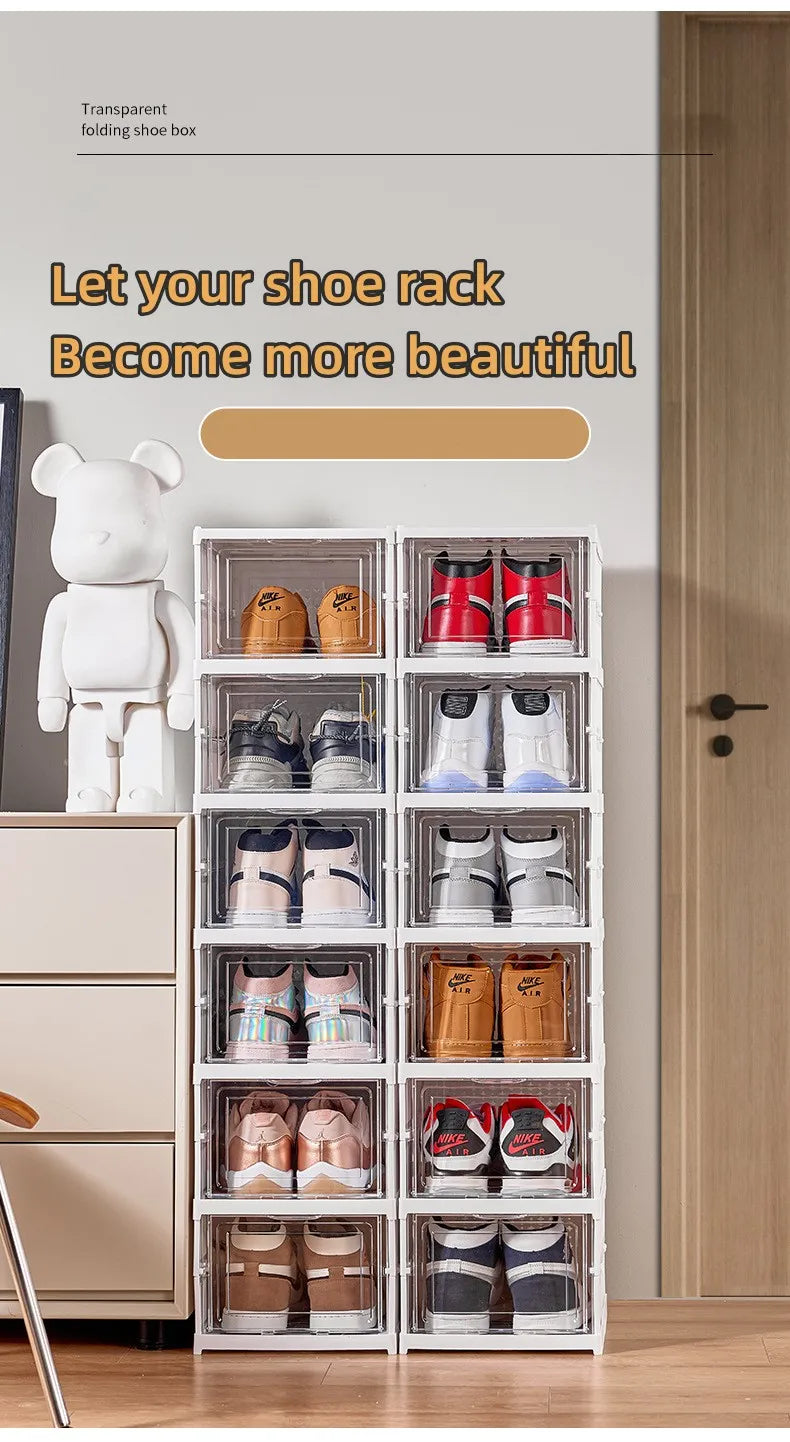 6 Layers Shoes Box Foldable Transparent Sneaker Shoe Storage Organizers Box Stackable Dustproof High-top Cabinet Shoe Rack Shelf - Shopifynow