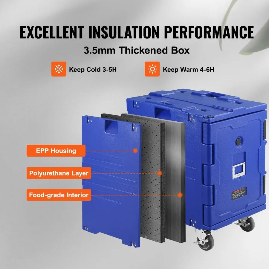 Insulated Food Pan Carrier 82 Qt Hot Box for Catering LLDPE Food Box Carrier w OnePiece Buckle Front Loading Food Warmer w Han