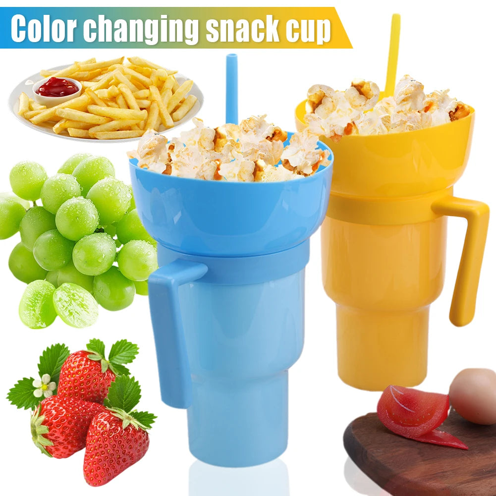 1000ml 2 In 1 Portable Snack Bowl Drink Cup Leak-Proof with Straw Stadium Tumbler Water Bottle Splash Proof for Cinema Travel Shopifynow