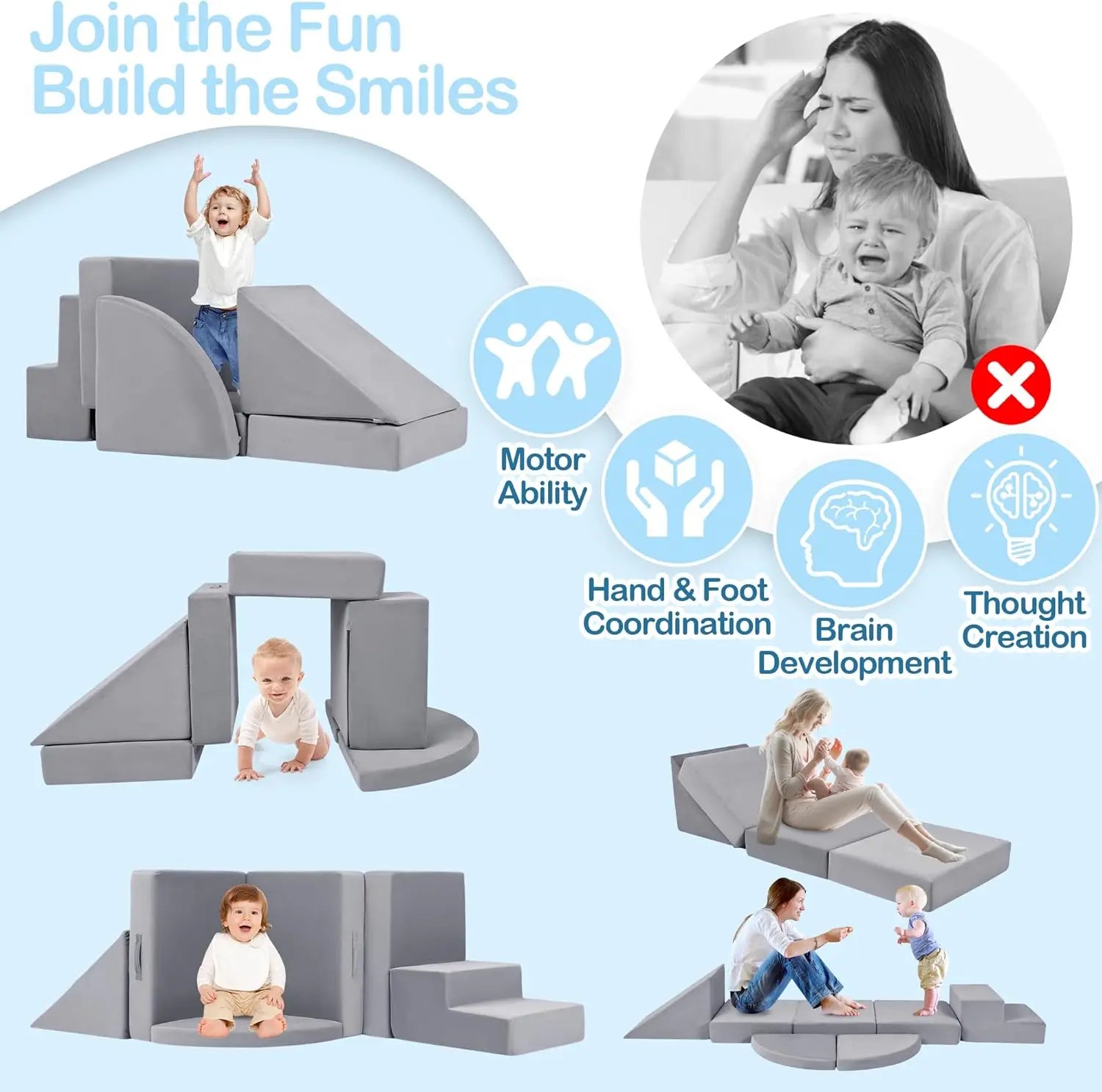 5pcs Foam Climbing Blocks for Toddlers 1-3, Safety First Baby Climbing Blocks Indoor,Soft Play Toys for Infant, Ideal Crawling a Shopifynow