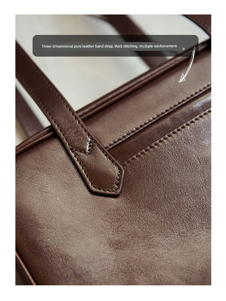 Fan Jia Leather Vegetable Tanned Full-Grain Leather Cowhide Leather Women's 2025 New Arrival Boston Shoulder Work Clothing Bowling Bag Shopifynow