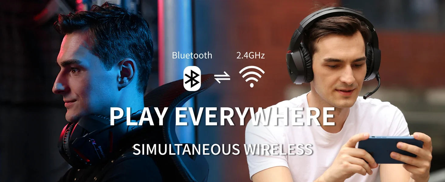 BINNUNE BW01 Wireless Gaming Headset with Mic for PC PS4 PS5 2.4G Bluetooth USB Gamer Headphones with Mic for Laptop Computer - Shopifynow