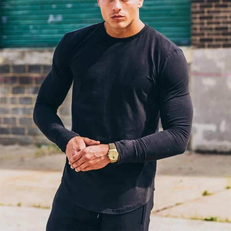 Plain Cotton Breathable Long Sleeve Clothing Gym Fitness Bodybuilding Sport T-shirts Mens Workout Casual Slim Fit Autumn Shirts Shopifynow
