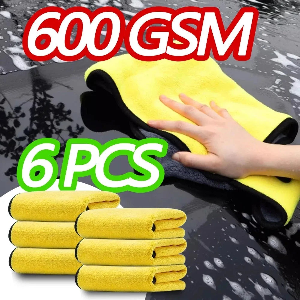 6 PCS 600GSM Car Cleaning Cloth Professional Cleaning Car Wiping Microfiber Towel Car Wash Towel Accessories Shopifynow