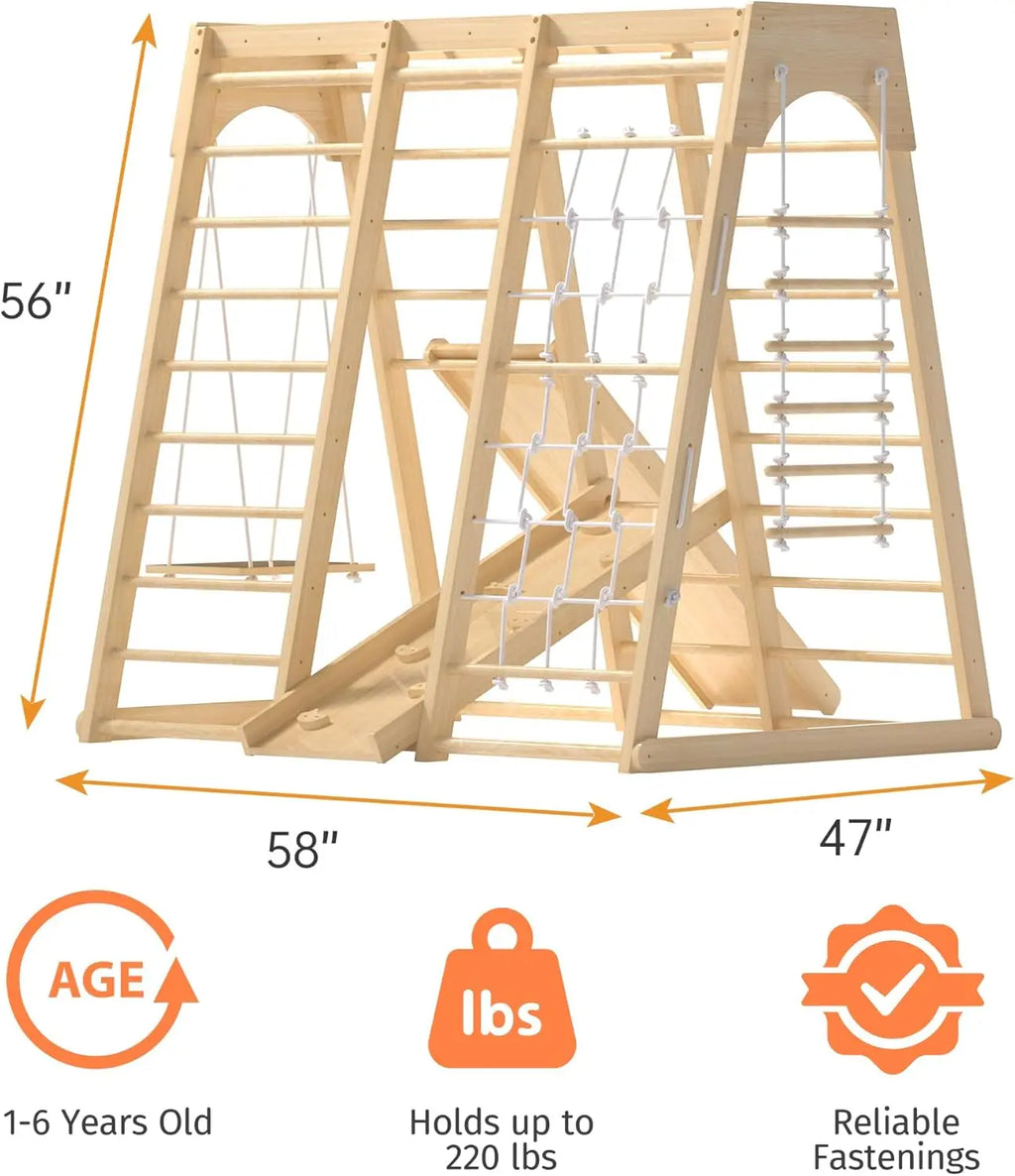 Indoor Jungle Gym, Montessori Climbing Toys, Toddler Indoor Playground Set 8-in-1 with Swing, Armband, Rock Climb Wall, Slide, M Shopifynow