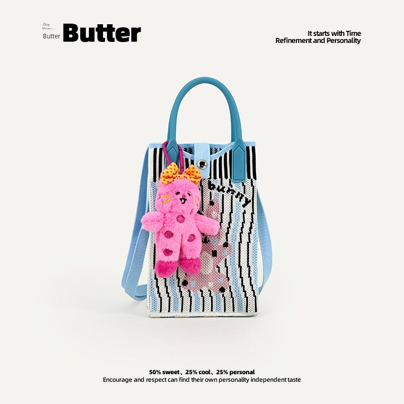 Butter Korean Style New Arrival Florals Cute Knitted Bag Versatile Handheld Mini Shoulder Adjustable Messenger Bag Coin Purse Shopifynow