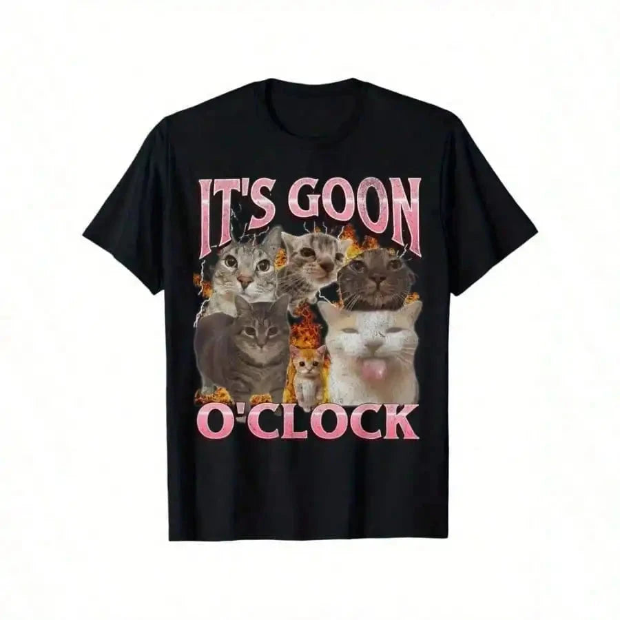 Men's "It's Goon O'Clock" Laughing Cat Meme T-Shirt – 100% Cotton, Round Neck, Short Sleeve,Humorous Tshirt | Bold Text Style | Shopifynow