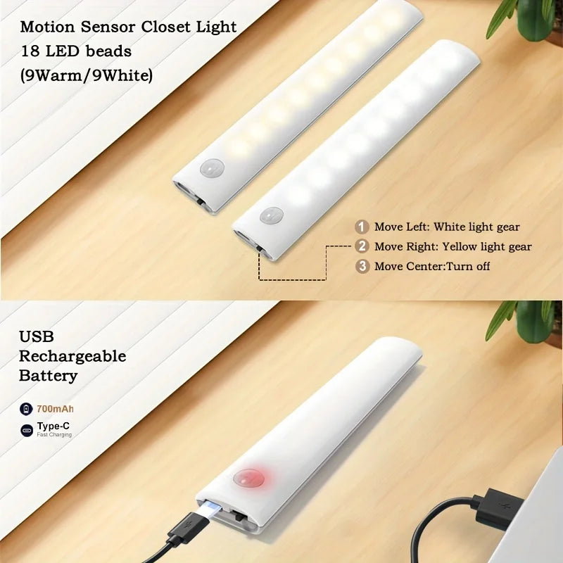 5-Piece LED with Charging Station, Under Cabinet Motion Sensor Lights, USB-C Rechargeable, White Light/Warm Light Shopifynow
