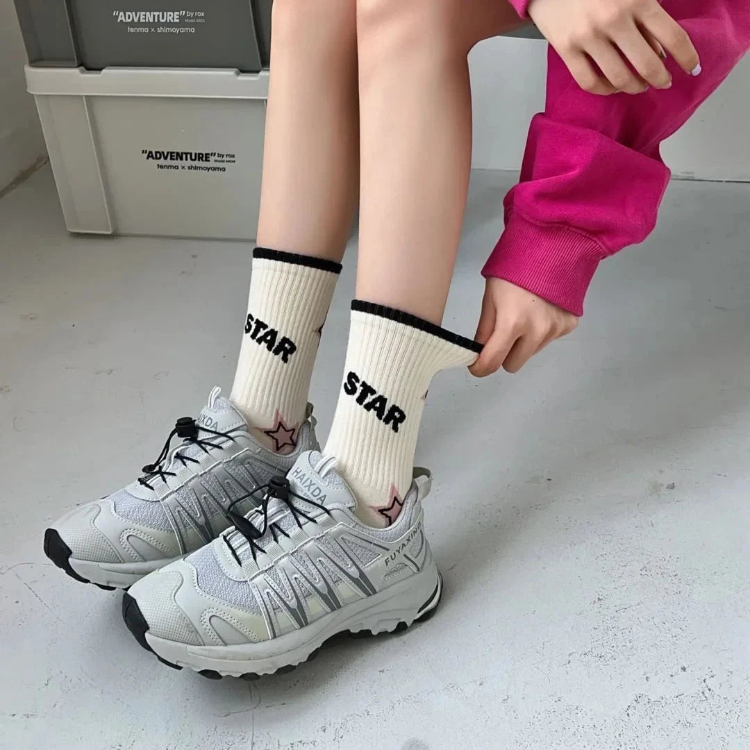 5 Pairs of Cozy Patchwork Crew Socks - Soft, Breathable, and Comfy Mid Tube Socks for Fall & Winter - Hand Washable Shopifynow