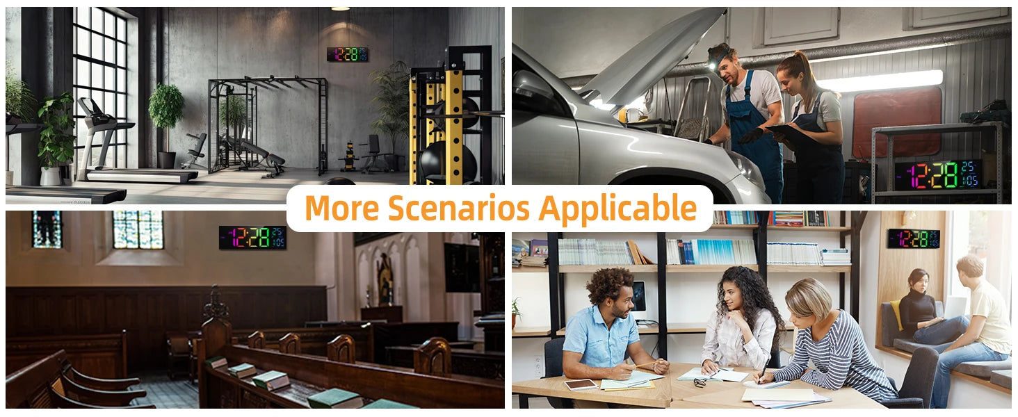 16" Large Digital Wall Clock, Big LED Display with Remote, 8 RGB Color, Alarm, DST, Temperature for Living Room, Kitchen Shopifynow