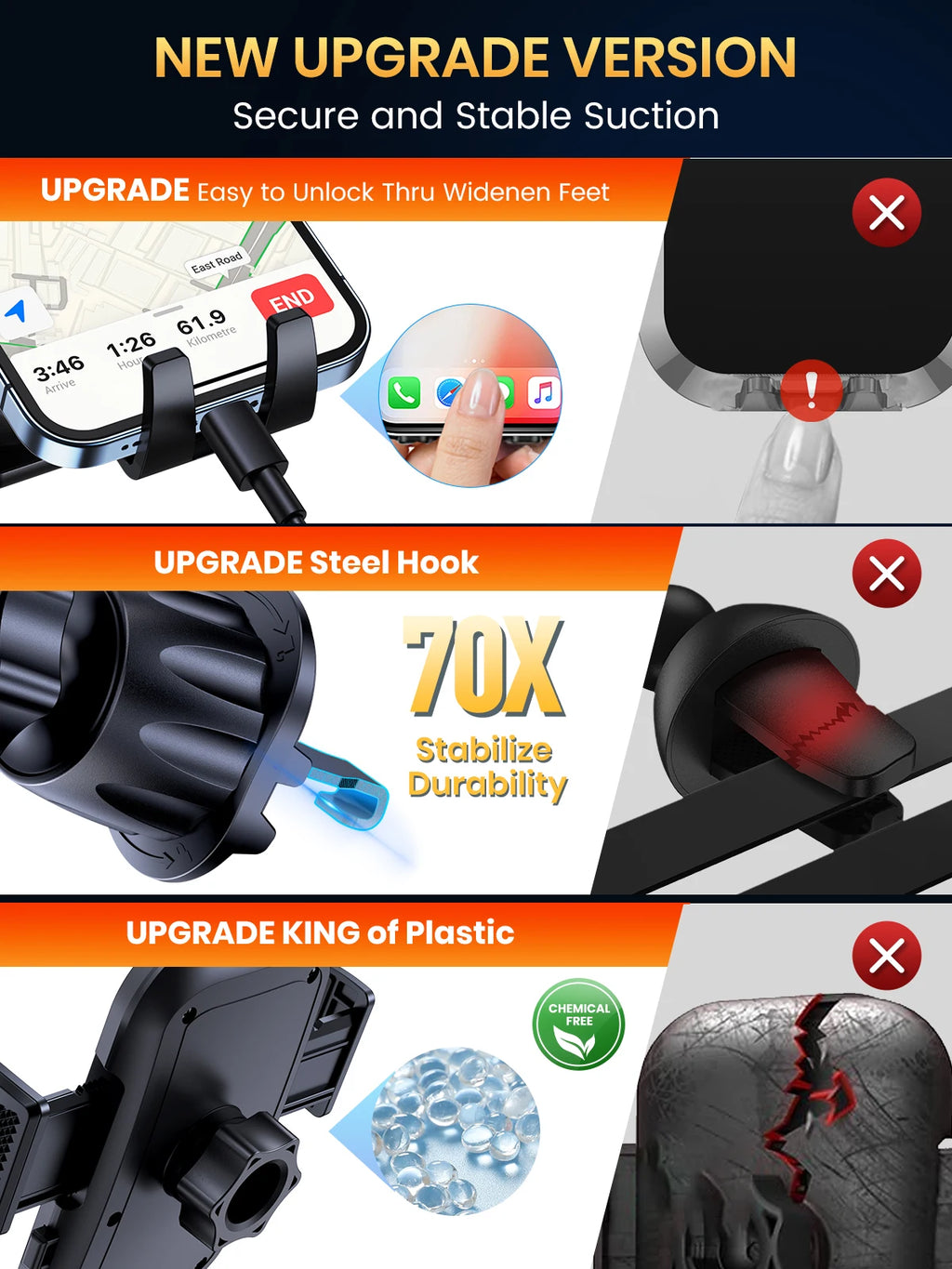 TOPK D46G Car Phone Holder Mount, Upgraded Metal Hook Cell Phone Holder For Car Air Vent Compatible With All Phones Shopifynow