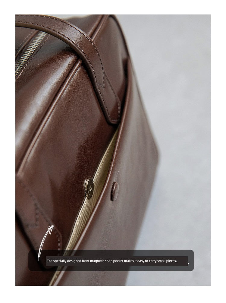 Fan Jia Leather Vegetable Tanned Full-Grain Leather Cowhide Leather Women's 2025 New Arrival Boston Shoulder Work Clothing Bowling Bag Shopifynow