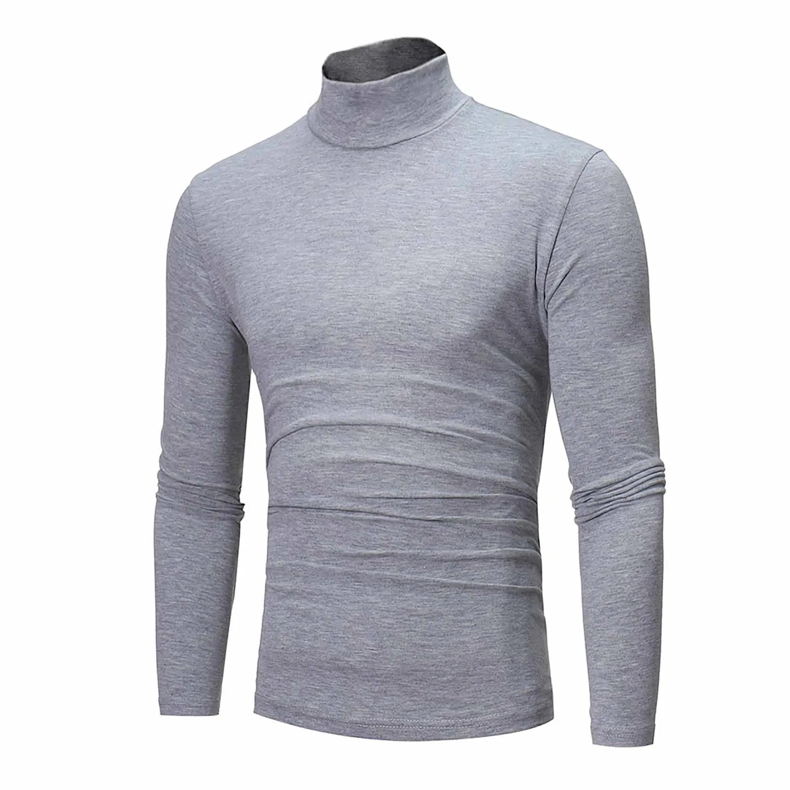 Basic Bottoming Plain T-Shirt Fashion Men'S Casual Slim Fit Basic Turtleneck High Collar Pullover Male Autumn Spring Thin Tops Shopifynow