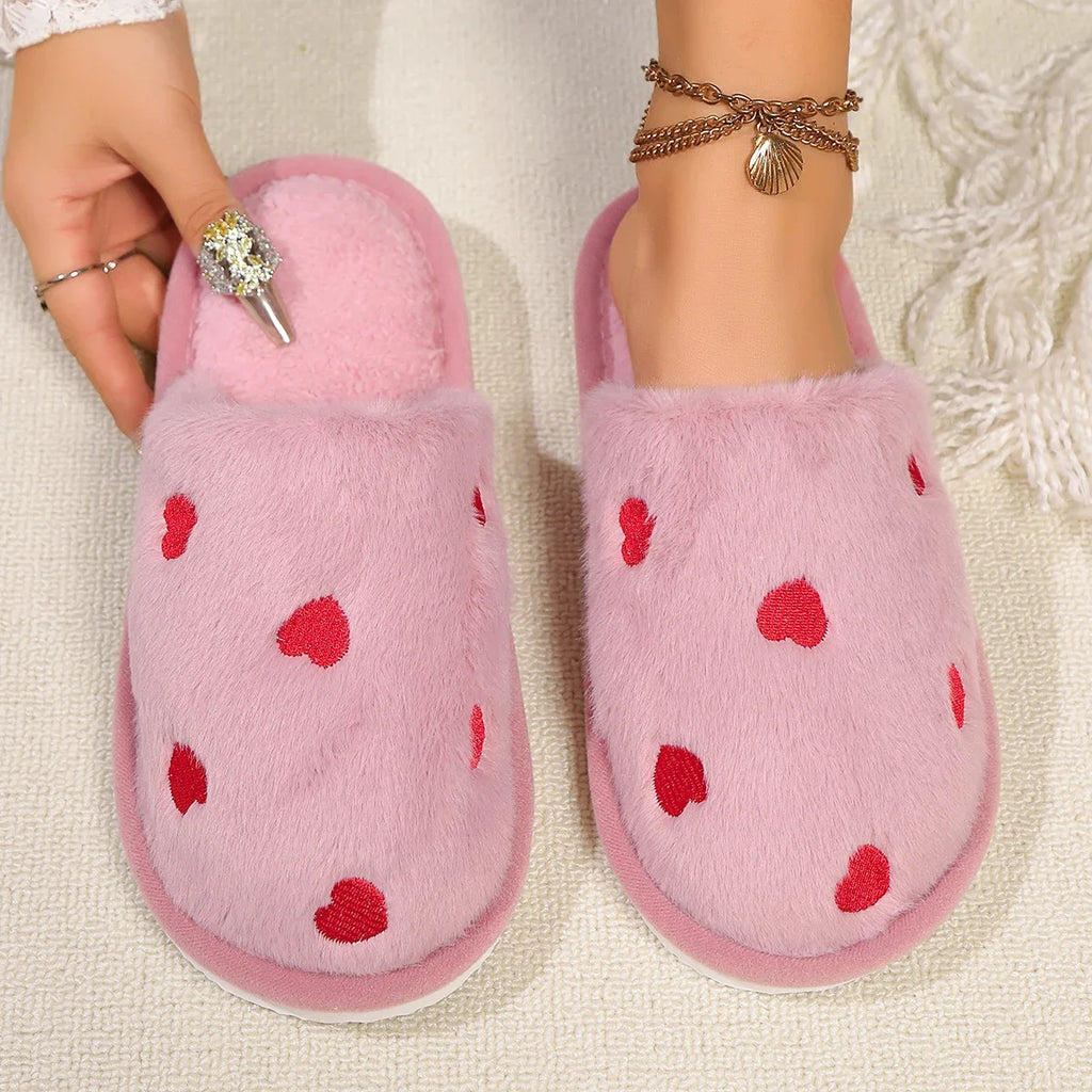 High Quality Women Heart Fleece Slippers Winter Home Fur Fuzzy Memory Foam Shoes Female Indoor Sweet Slides Cozy Cute Footwear Shopifynow