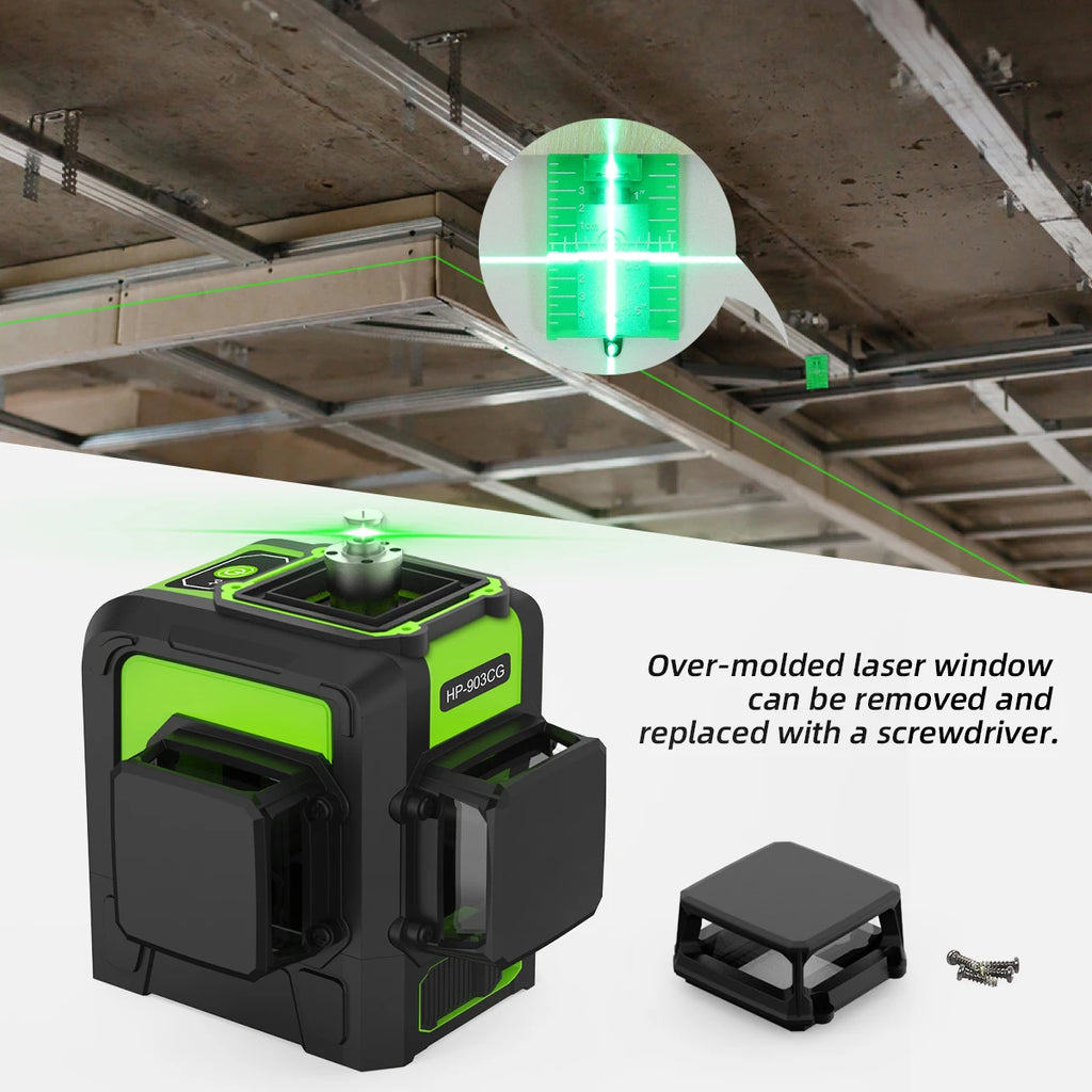 Huepar 903CG Set 12 3D Cross Lines Laser Level Osram Green Laser Beam Self-Leveling 360 Vertical Horizontal with Receiver Tripod - Shopifynow