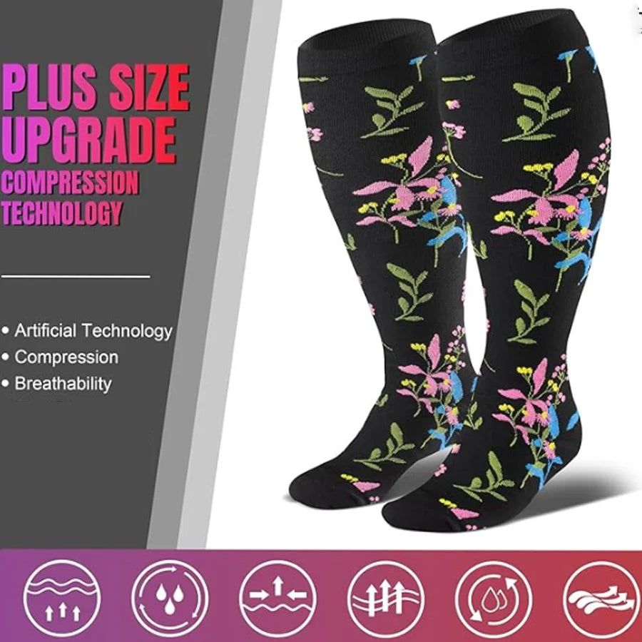 3 Pairs Extra Wide Plus Size Compression Socks for Women and Women Mid-Calf Sports Socks for Running, Cycling, and Travel Shopifynow
