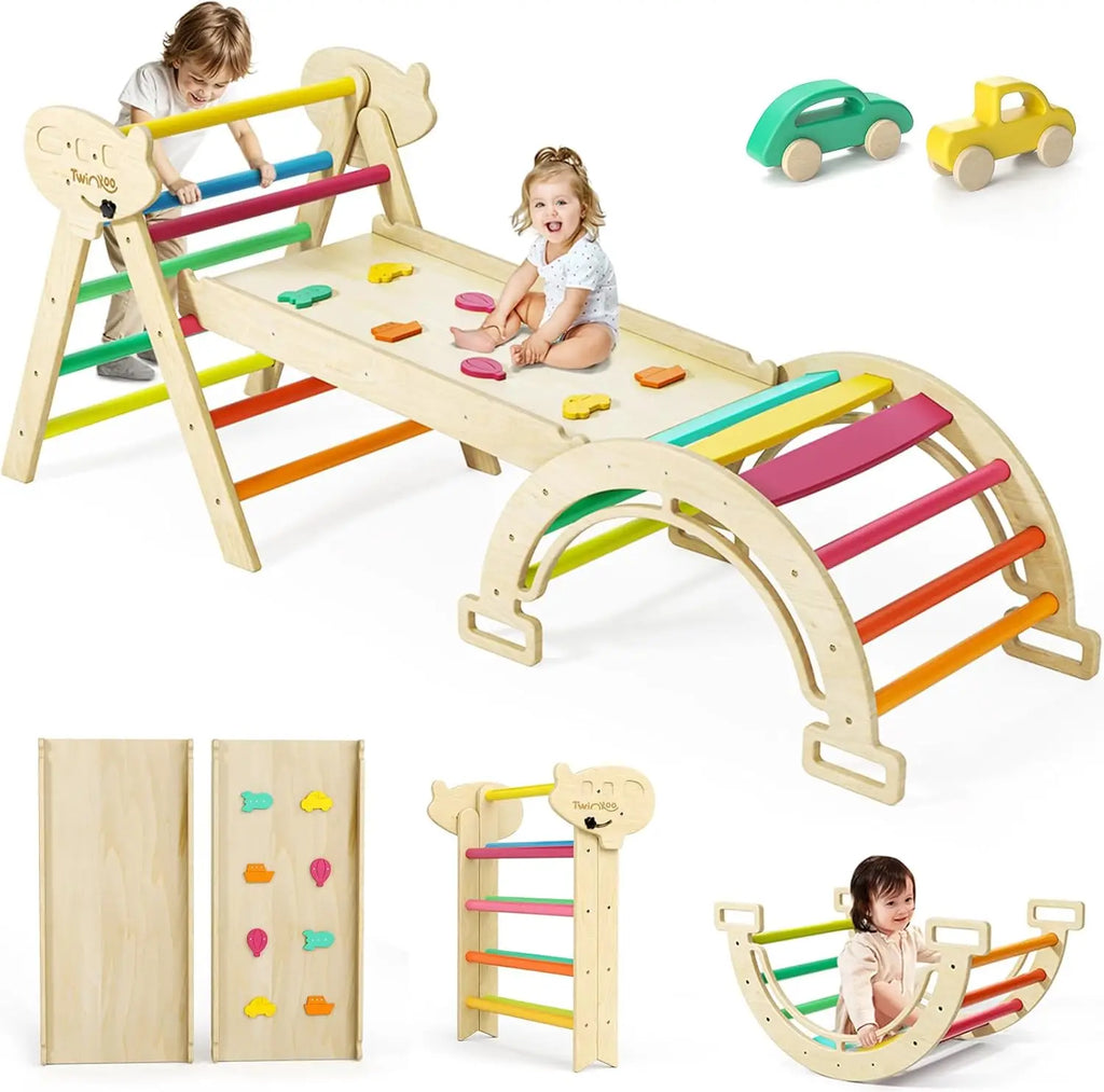 7 in 1 Pikler Triangle Set, Foldable Toddler Baby Climbing Toys, Solid Wooden Montessori Climbing Set, Baby Climber Indoor Playg Shopifynow