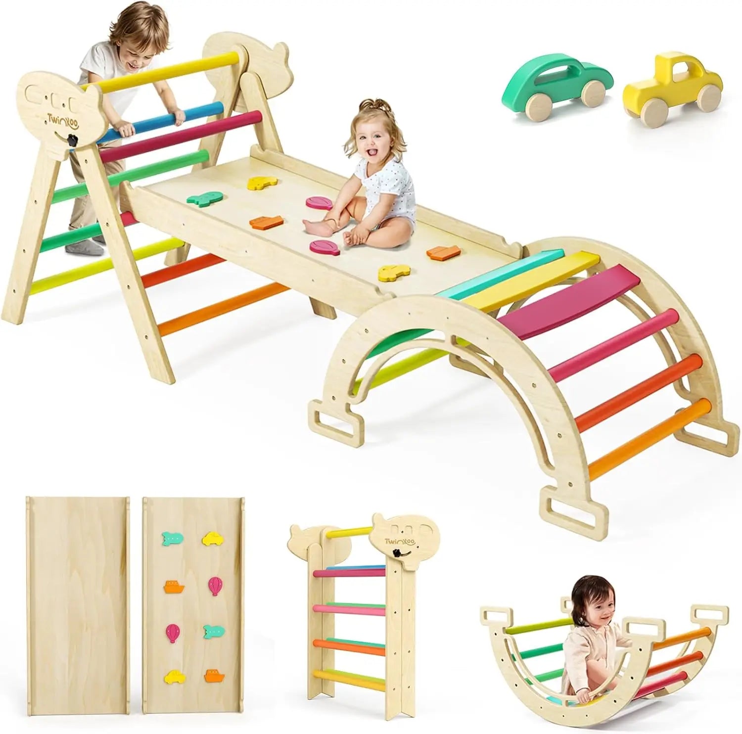 7 in 1 Pikler Triangle Set, Foldable Toddler Baby Climbing Toys, Solid Wooden Montessori Climbing Set, Baby Climber Indoor Playg Shopifynow
