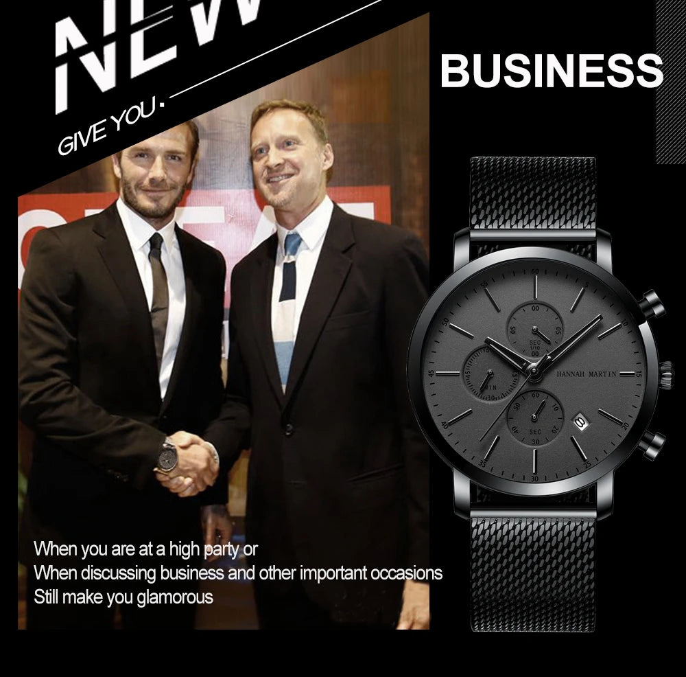 Hannah Martin Top Men Watch Brand Business Style Stainless Steel Fashion Waterproof Sports Multifunctional Quartz Watch for Men - Shopifynow