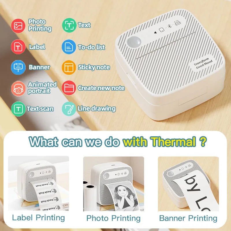 B3 Portable Photo Printer with Bluetooth iOS Android for Inkless Thermal Printing  Sticker Printer Label Maker DIY Toy Kids Gift - Shopifynow