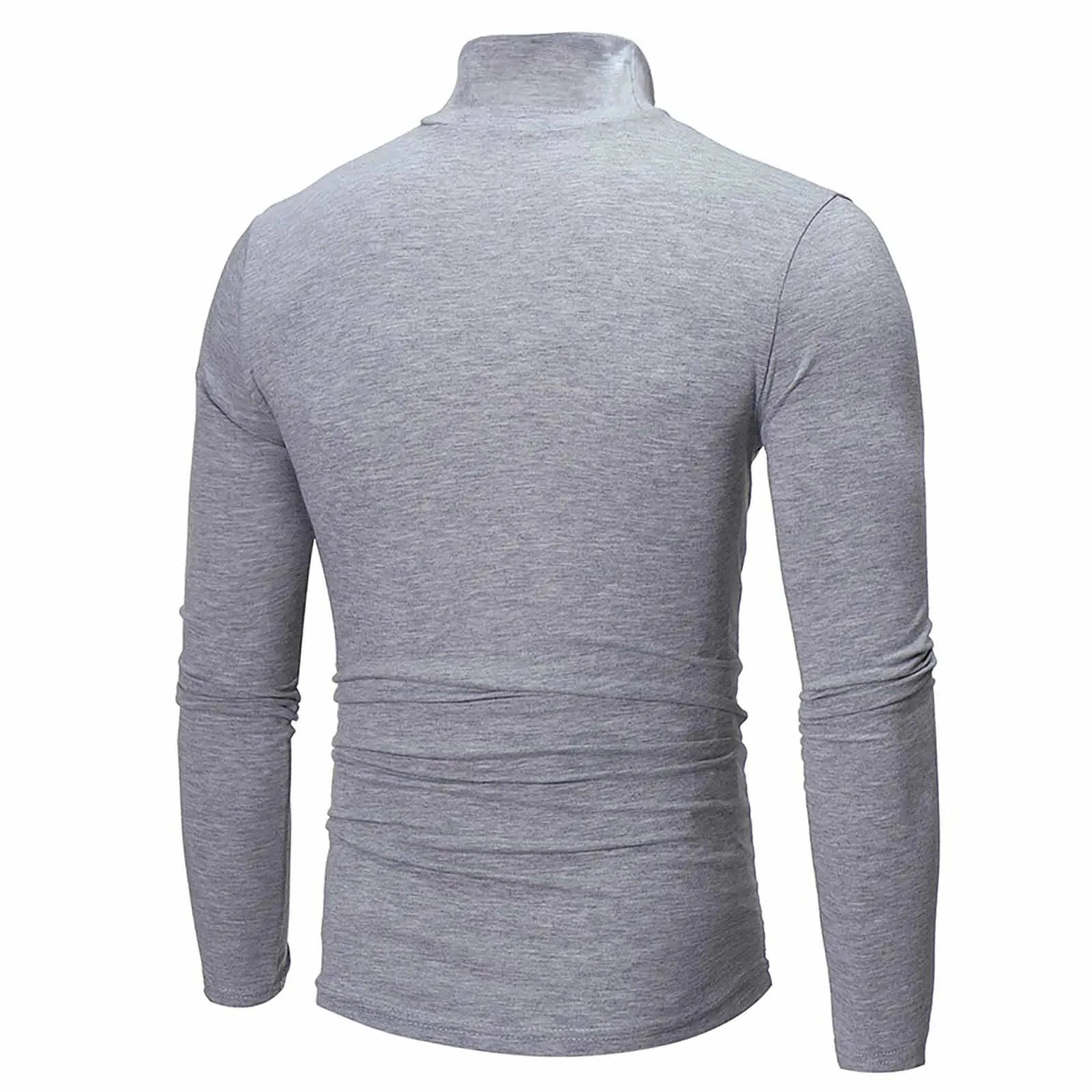 Basic Bottoming Plain T-Shirt Fashion Men'S Casual Slim Fit Basic Turtleneck High Collar Pullover Male Autumn Spring Thin Tops Shopifynow