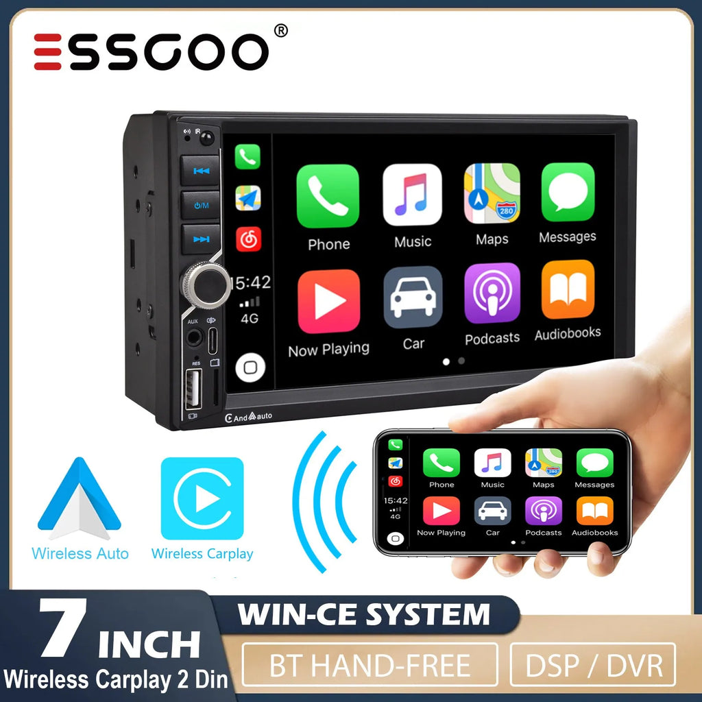 ESSGOO 7 Inch Car Radio 2 Din Carplay Android Auto Universal Car Multimedia Player Autoradio DSP HD Touch Screen FM Bluetooth - Shopifynow