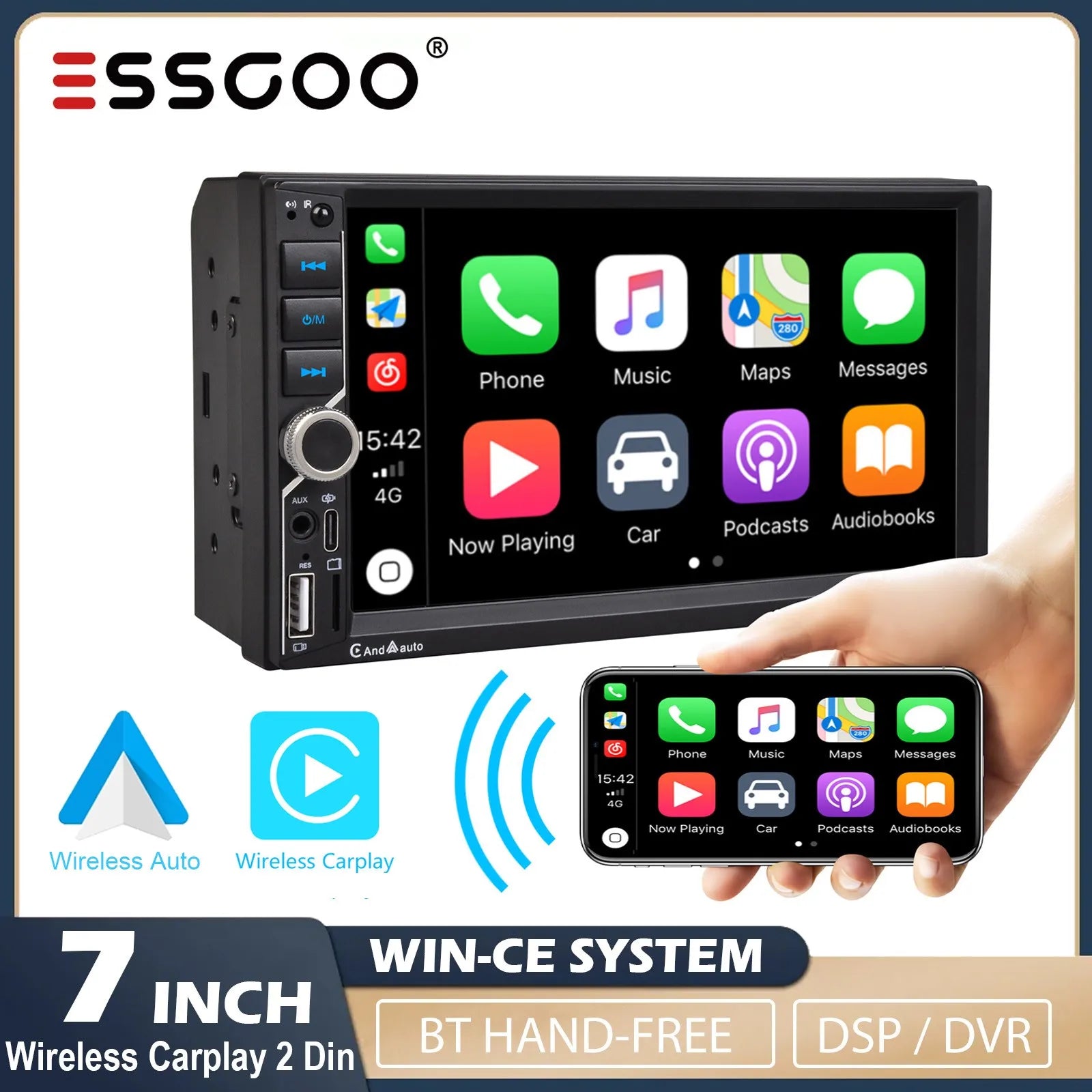 ESSGOO 7 Inch Car Radio 2 Din Carplay Android Auto Universal Car Multimedia Player Autoradio DSP HD Touch Screen FM Bluetooth - Shopifynow