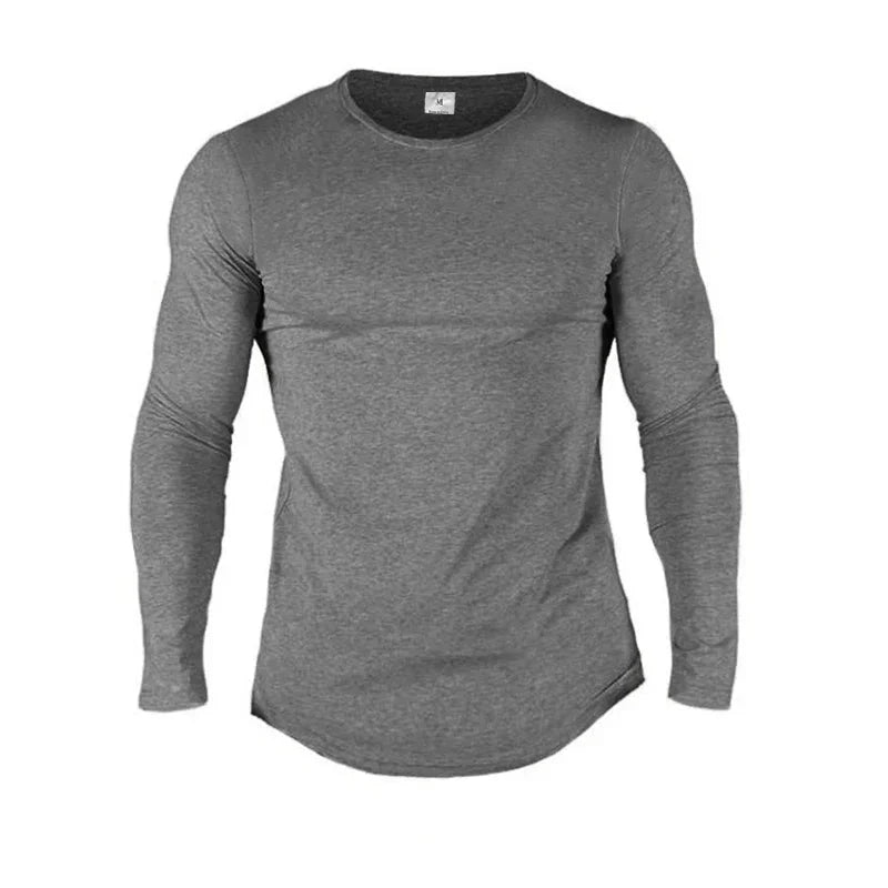 Plain Cotton Breathable Long Sleeve Clothing Gym Fitness Bodybuilding Sport T-shirts Mens Workout Casual Slim Fit Autumn Shirts Shopifynow