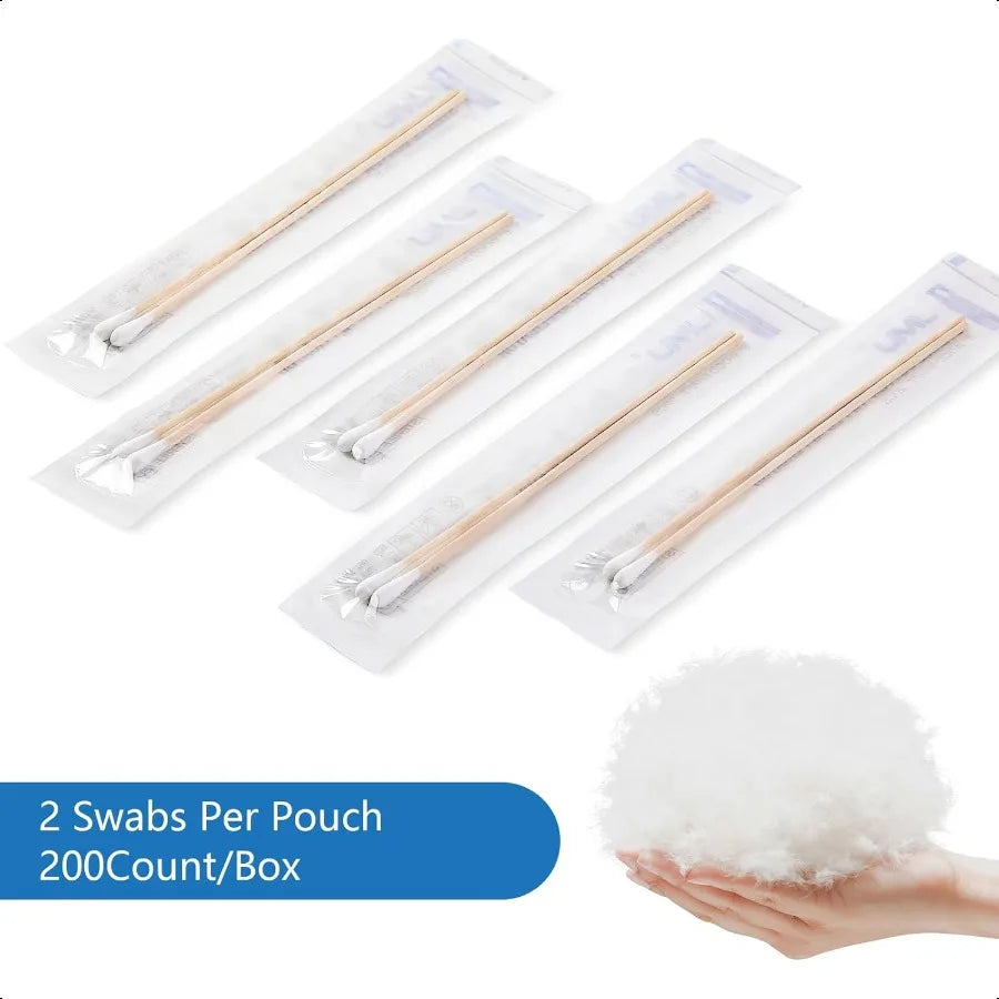 6 Inch Sterile Cotton Tipped Applicators 200 Count Long Cotton Swabs Wood Shaft Medical Swabs
