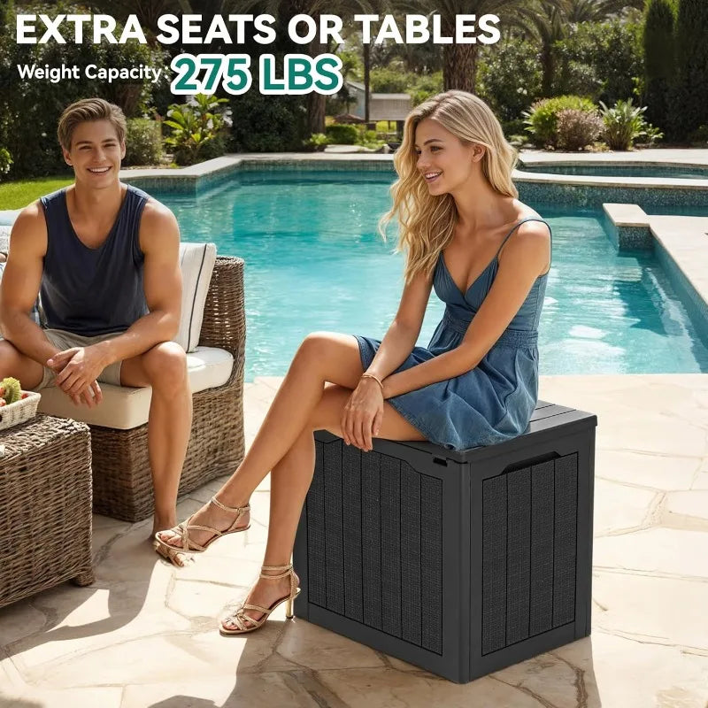 30 Gallon Outdoor Storage Box, Small Water Resistant Resin Deck Box, Indoor Outdoor Lockable Rattan Storage Container f - Shopifynow