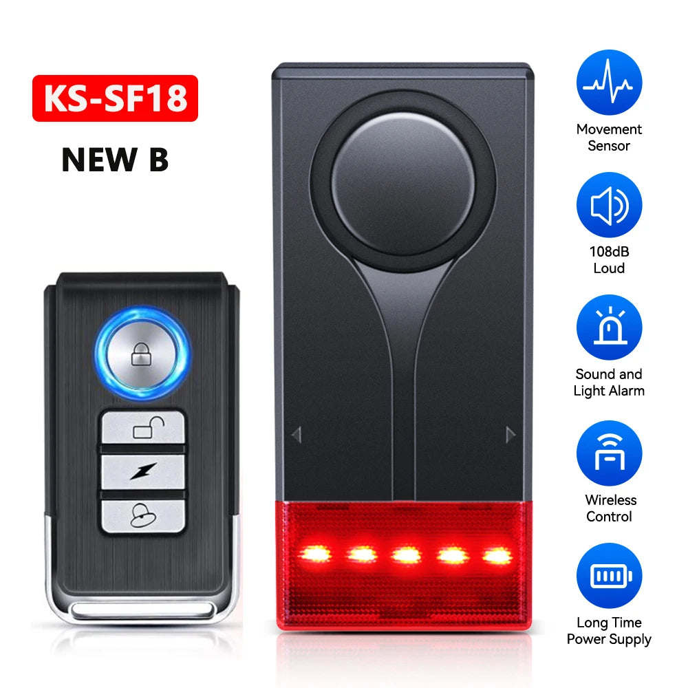 Awapow Wireless Vibration Bike Alarm With Remote Control Anti-Theft Alarm 110dB Loud Bike Door Window Alarm Home Safety System - Shopifynow