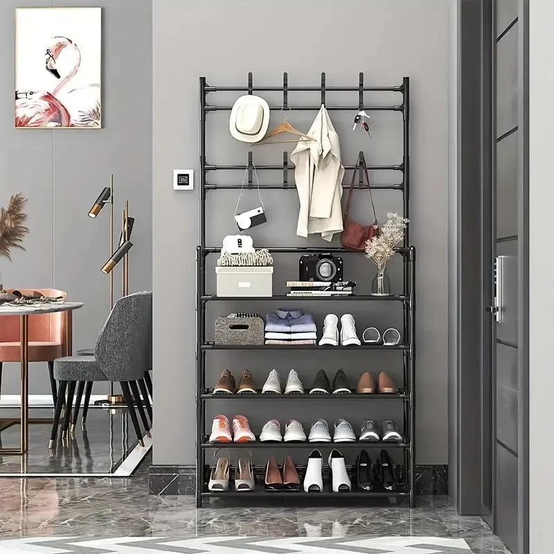 A clothes hanger and shoe rack at the entrance, used for storing shoes, clothes, jackets, hats, bags, umbrellas in the hallway Shopifynow