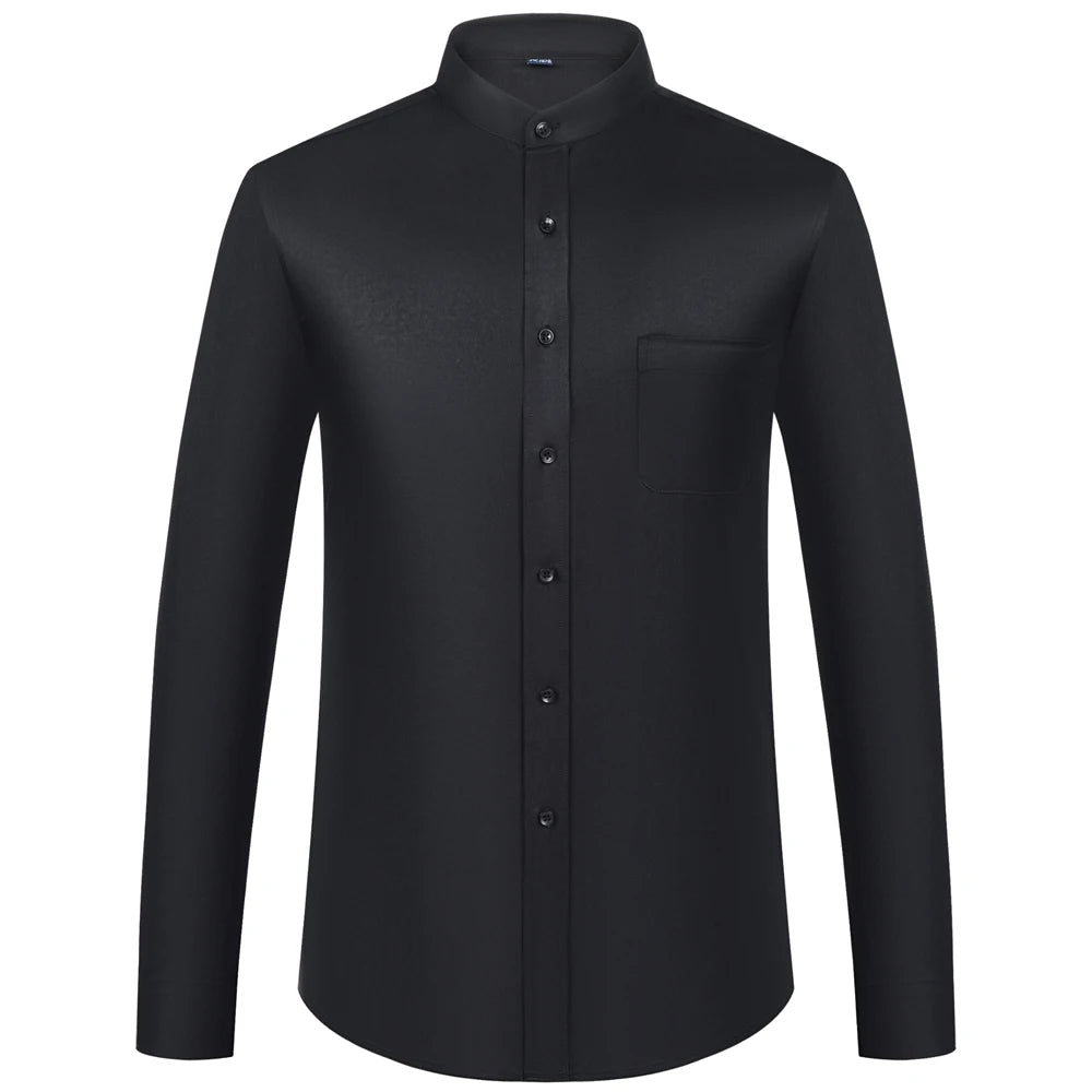 Men's Banded Collar Dress Shirts with Pocket Long Sleeve Mandarin Collar Versatile Shirt Solid Shirt For Business Activities Shopifynow