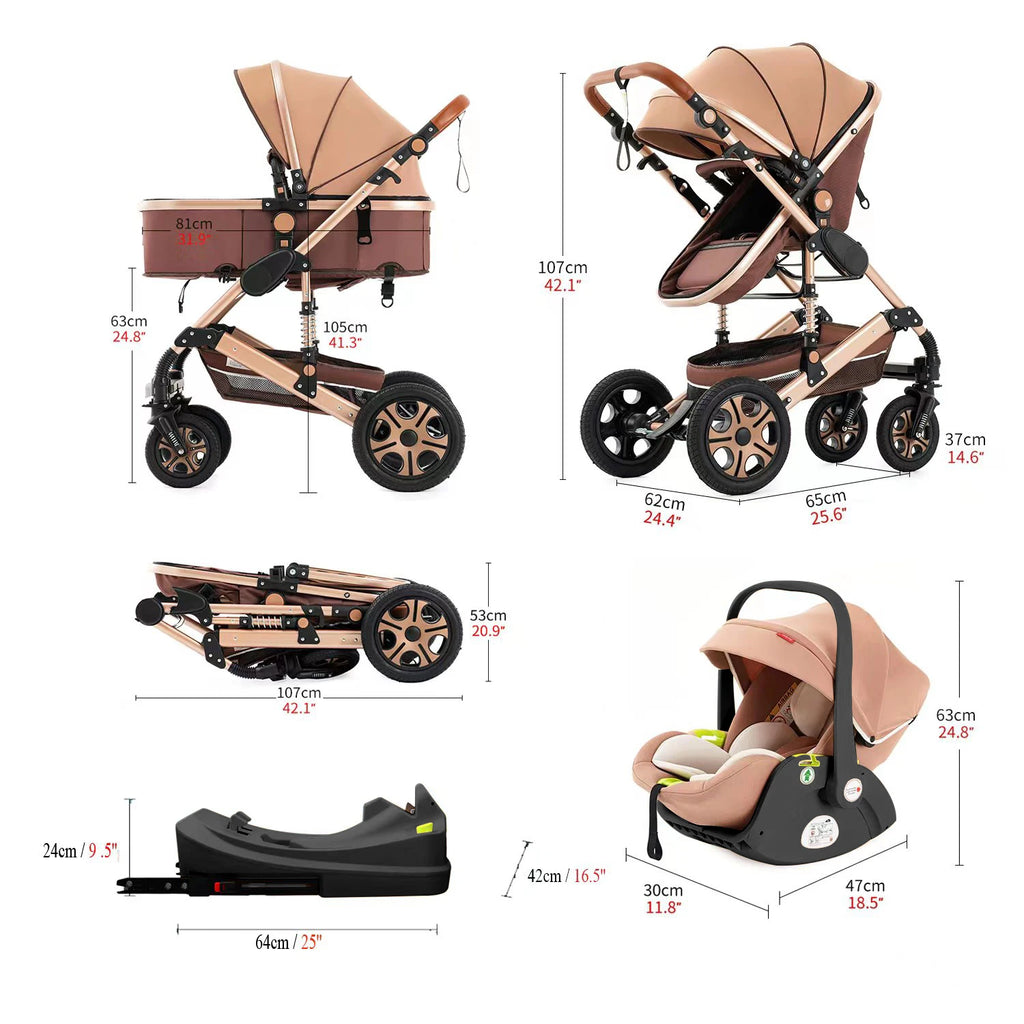 3 in 1 Baby Stroller,Baby Travel System,Baby Carriage 3in1 with Isofix Base,Foldable Newborn Pram,Reversible Standard Stroller Shopifynow