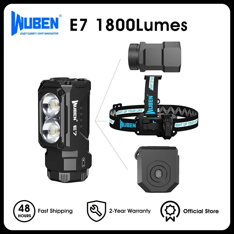 2024 WUBEN E7 1800 Lumen Rechargeable Mini Flashlight 6 Modes EDC Flashlight Torch Typ-C Rechargeable LED IPX8 Pocket Flashlight Shopifynow