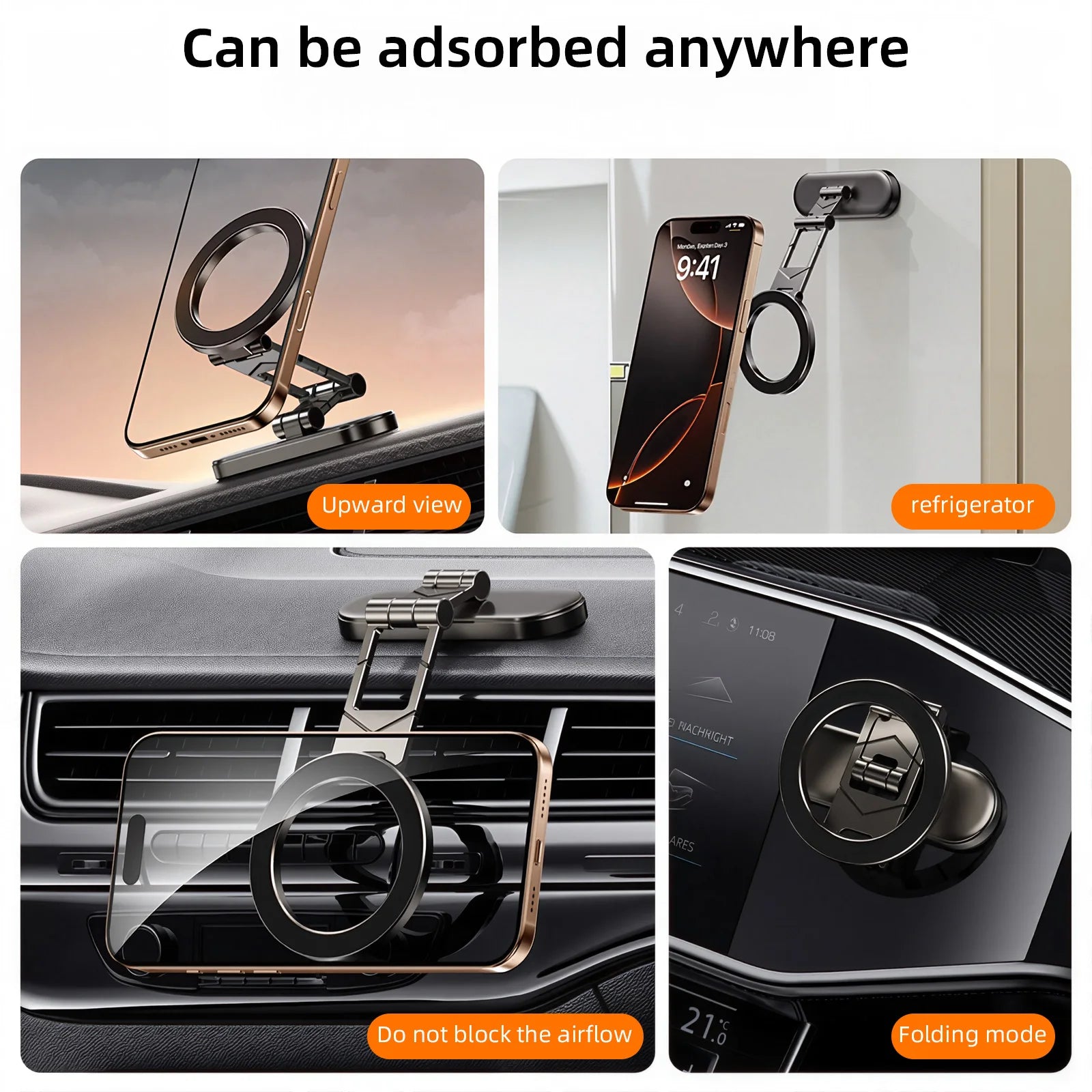 Dual Side Magnetic Car Phone Holder for Magsafe Car Dashboard Mount 360° Rotation Phone Holder for iPhone 17 16 15 Android